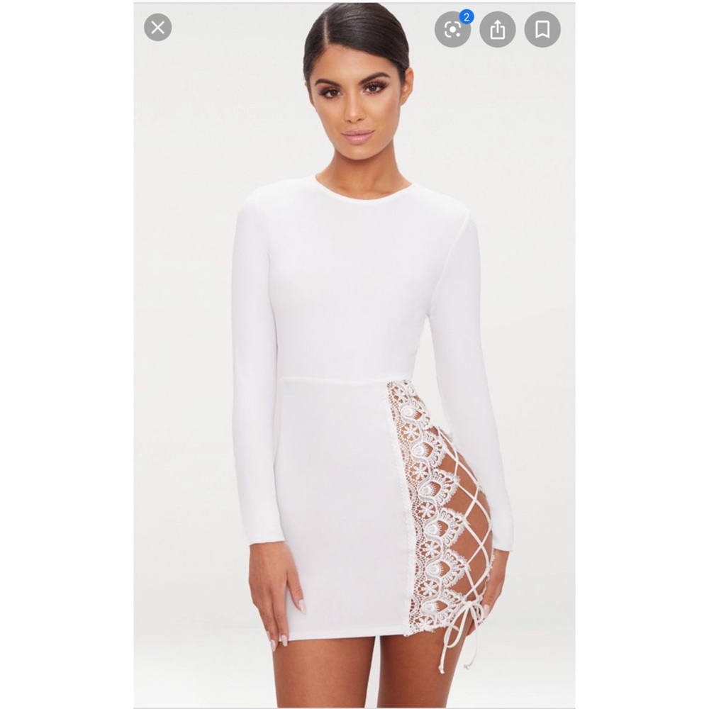 Prettylittlething white long sleeve mini dress